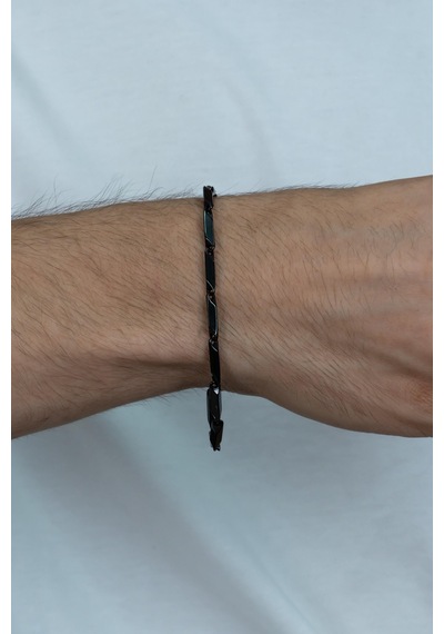 Bamboo Siyah Küp Model Erkek Çelik Bileklik Künye Eck05Bs