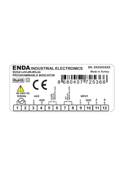 Enda Eı2041-lv-rs ,77x35mm 24vac/dc Analog Giriş Rs485 Proses Gösterge