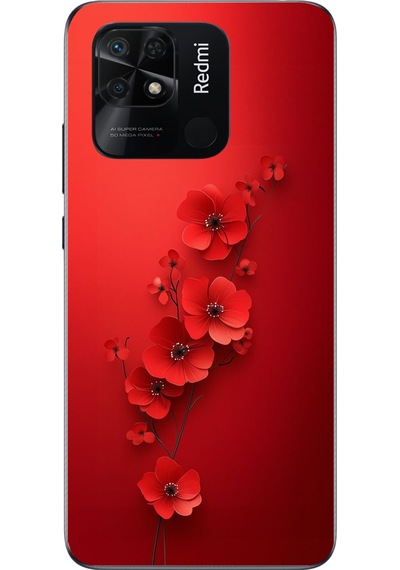 Redmi 10c Uyumlu Kırmızı Kardelenler Baskılı Silikon Kılıf Renkli