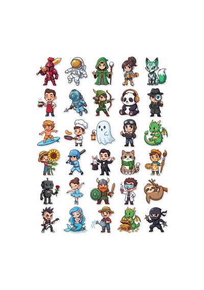 Sevimli Karakterler Chibi Sticker Seti 150 Adet - 5'li Mega Paket No30 - Laptop Defter Ajanda Çok Renkli