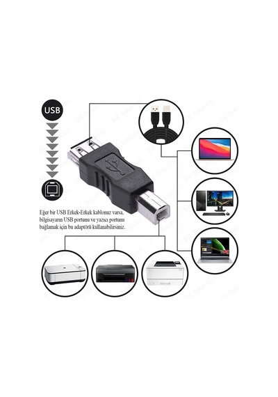 USB-B Printer Erkek to USB-A Dişi Adaptör