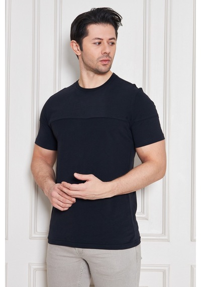 Jeuss Erkek Viscon Lina Likralı Kumaş Bisiklet Yaka Siyah Tshirt