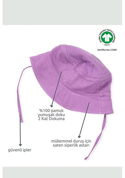 Zuppers Organik Pamuk Müslin Bebek Şapkası - Leylak renkli