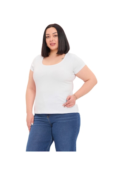 Disentis Büyük Beden U Yaka Kısa Kollu Viskon Beyaz Body Beyaz