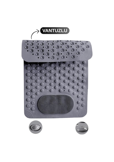 Vantuzlu Dikdörtgen Banyo Duş Kaydırmaz Paspas, Küvet İçi Banyo Zemini Ayak Masaj Halısı 70x36cm Gri