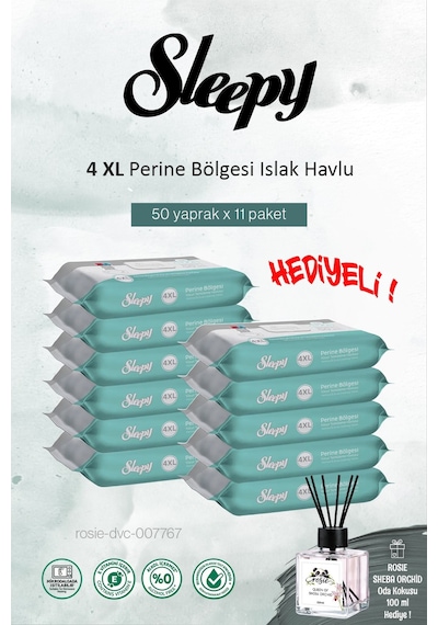 Sleepy 11 Paket X 50'li 550 Yaprak Perine Bölgesi Vücut Havlusu Ve Rosıe Tekli