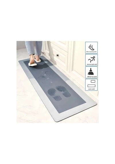 Kaymaz Tabanlı Uzun Gri Banyo Paspası, Süper Emici, 40 X 120 Cm 2li