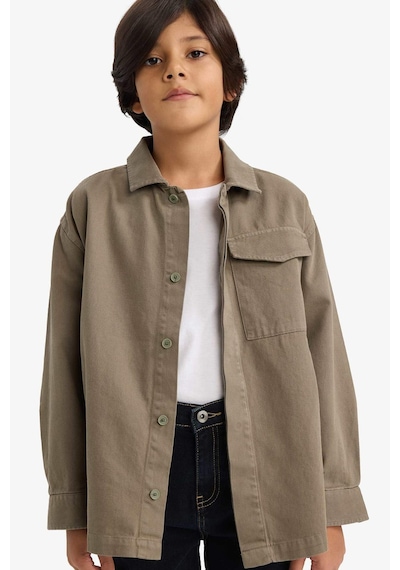 Defacto Erkek Çocuk Oversize Geniş Kalıp Polo Yaka Uzun Kollu Gömlek G3621a825aukh401 Haki-kh401