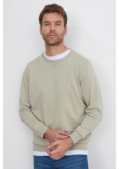 Tudors Unisex Relax Fit Rahat Kesim %100 Pamuk Basic Taş Bisiklet Yaka Sweatshirt-35144 Taş