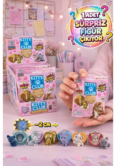 Kitty Club Gold Edition Sürpriz Kedi Figürü Metal Kalpli Kutu Koleksiyon Oyuncak - 1 Adet