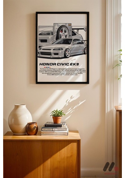 Honda Civic Ek9 Jdm Araba Posteri, Siyah Çerçeveli Duvar Tablosu - Oto Severlere Özel Hediye