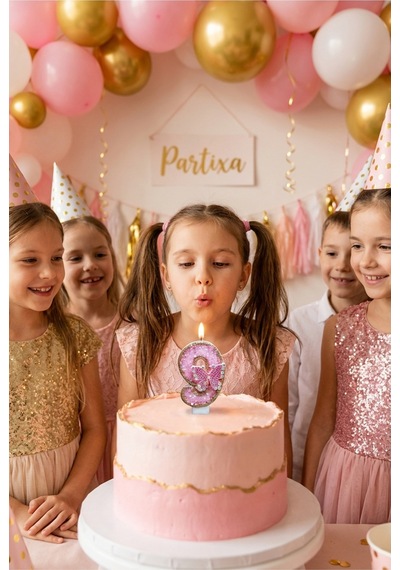Pembe Taşlı Kelebekli Rakam Mum Doğum Günü Pasta Süsü Çok Renkli