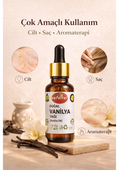 Safvital Vanilya Yağı 20 Ml Aromatik Bakım Yağı Cilt Saç Ve Aromaterapi İçin Kalıcı Hoş Koku