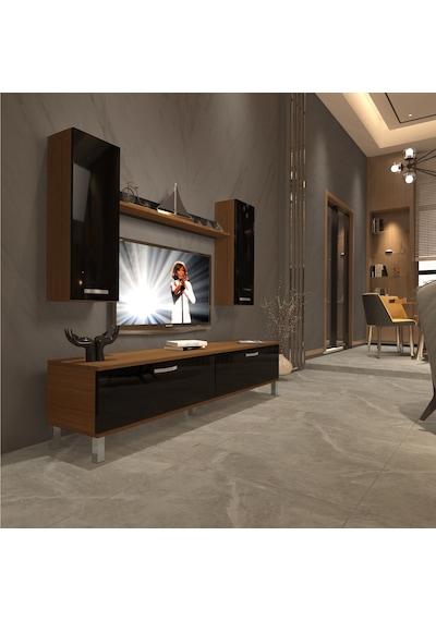 Decoraktiv Eko 5d Slm Std Krom Ayaklı Tv Ünitesi Tv Sehpası Ceviz - Siyah