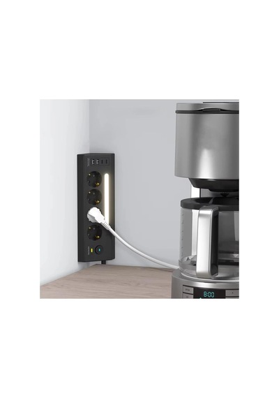 Akım Korumalı Çoklu Priz, 2 Adet Usb 2 Adet Type-c Girişi, 4 Adet Priz Girişi, Hızlı Telefon Şarjı, 2 Metre Kablo Uzunluğu, Masa Üstü Ve Gece Lambası Kullanımlı, Led Işıklı Çoklu Priz Şarj İstasyonu Siyah