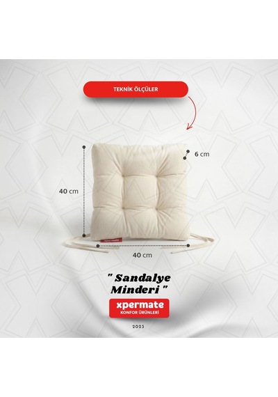 Pofuduk Sandalye Minderi Bağcıklı 40x40 Cm Yıkanabilir Dekoratif Mutfak Bahçe Piknik Minderi Krem