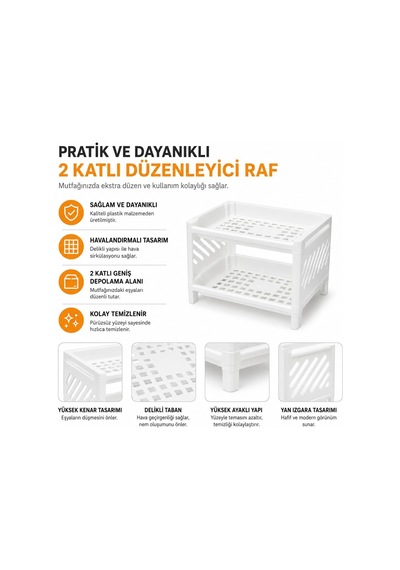 Masa Üstü Plastik 2 Katlı Organizer Düzenleyici Raf, Tezgah Üstü Mutfak Banyo Kozmetik Ofis Düzenleyici, Dolap İçi Çok Amaçlı Beyaz Raf, 23 X 15,5 X 15,5 Cm Diğer