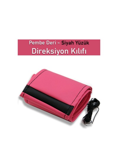 Renault Talısman Pembe Özel Süper Deri Siyah Yüzüklü Dikişli Direksiyon Kılıfı Renkli