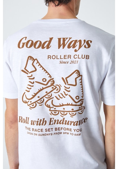 Grimelange Roll Erkek Baskı Detaylı %100 Organik Pamuklu Comfort Fit Beyaz T-shirt Beyaz