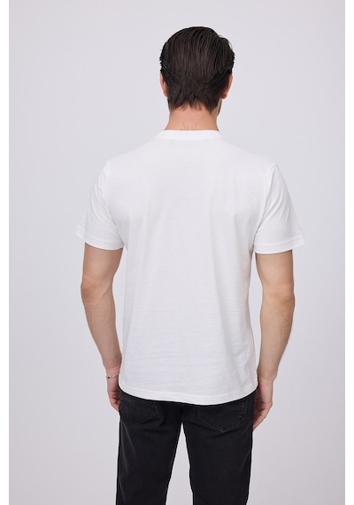 Marıne Tee Deniz Temalı Ribana Bisiklet Yaka Pamuk T-shirt-3078 Saf Beyaz
