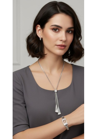 Kraliçe Gümüş Rengi Çelik Takı Seti Gümüş - Rose Gold