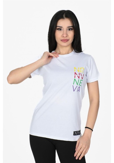 Neva Baskılı Bisklet Yaka Normal Kalıp Tshirt Beyaz-beyaz Beyaz
