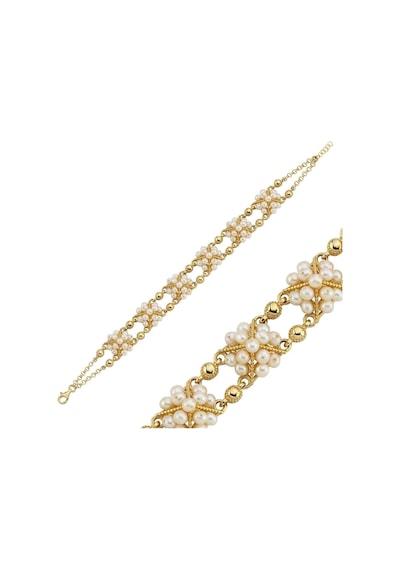 3,5 Mm Piramit Model Doğal İnci Bileklik 18 Cm / Sarı Sarı Sarı Altın