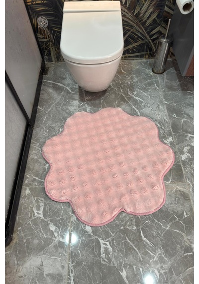 Bubble Papatya Banyo Paspası 2'li Set Pofuduk Yumuşak Peluş Kaymaz Taban Dekoratif Banyo Halısı Pembe