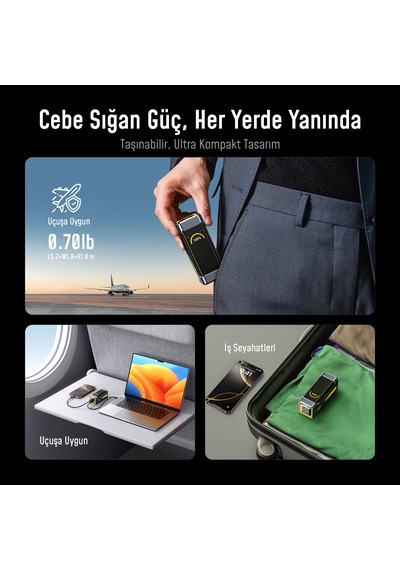 Aohi Starship 10.000 Mah 210w Pd3.1 Powerbank, Akıllı Dijital Göstergeli 2si1 Arada Taşınabilir Hızlı Şarj Cihazı, Şarj İstasyonu, Siyah