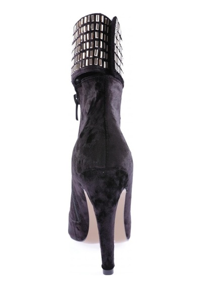 Dgn 4246 Kadin Sivri Burun Kristal Taşli İnce Topuklu Bot 4246-2136-R1597 Siyah
