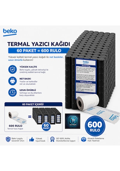 X30 Tr - 300 Tr - 220 Tr - 400 Tr Yazarkasa Termal Pos Rulosu 60 Paket - 600 Adet