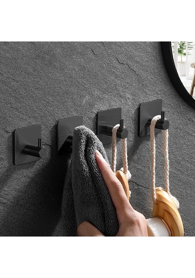 Zift Unique 4 Adet Paslanmaz Çelik Siyah Banyo Askısı - Bornoz Askısı Siyah