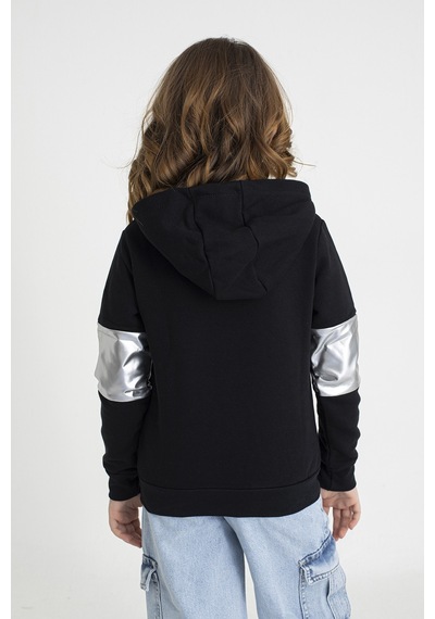 Neslice İn İstanbul Kız Çocuk Siyah Kapüşonlu Nakışlı Pul Payetli Sweatshirt