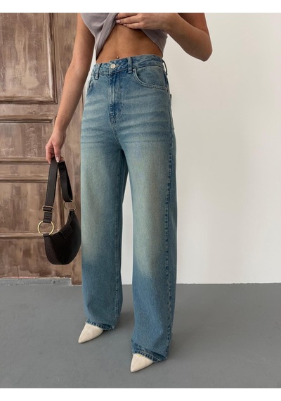 Kadın Wide-leg Yüksek Bel Geniş Paça Kot Pantolon Mavi Tint Mavi+tint
