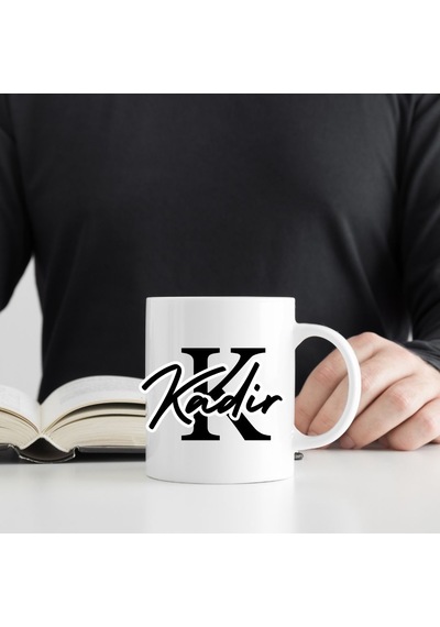 Kişiye Özel Monogram Harfli Beyaz Seramik Kupa Bardak