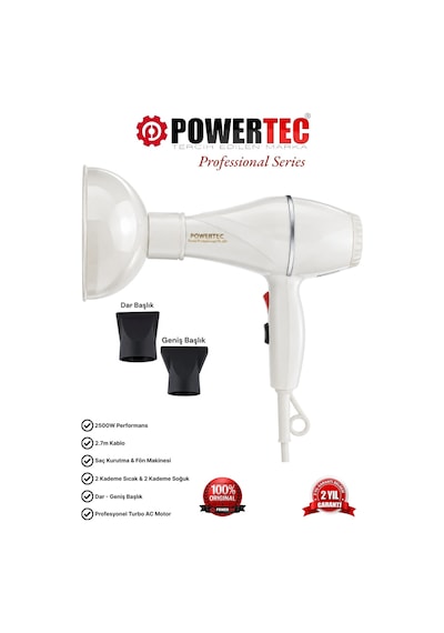 Powertec TR-501+Renkli Hacimlendirici Difüzör Başlıklı Profesyonel Saç Kurutma ve Fön Makinesi