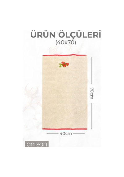 6'lı Bej Çilek Desen Mutfak Havlusu Seti - 40x70 Cm, 120 Gr El Ve Yüz Havlusu