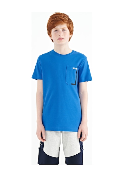 Tommylife Tommy Life Saks Cep Detaylı O Yaka Standart Kalıp Erkek Çocuk T-shirt - 11120 Saks