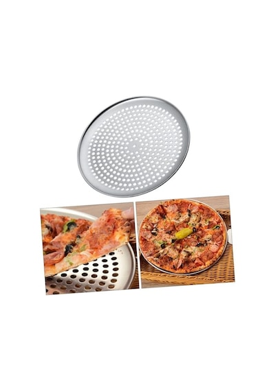 Paslanmaz Çelik Pizza Tepsisi,delikli Lahmacun Ve Pizza Tavası,fırın Tepisisi 36 Cm Diğer