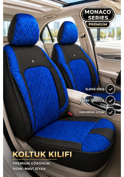 Audi Q7 2006-2015 Uyumlu Monaco Serisi Mavi Oto Koltuk Kılıfı