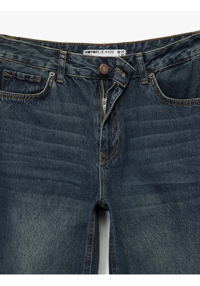 Koton Normal Bel Cepli Düğmeli Düz Paça Pamuklu Denim Pantolon - Straight Fit Jean Orta İndigo 7wal40021md Koton Normal Bel Cepli Düğmeli Düz Paça Pamuklu Denim Pantolon - Straight Fit Jean Orta İndigo 7wal40021md