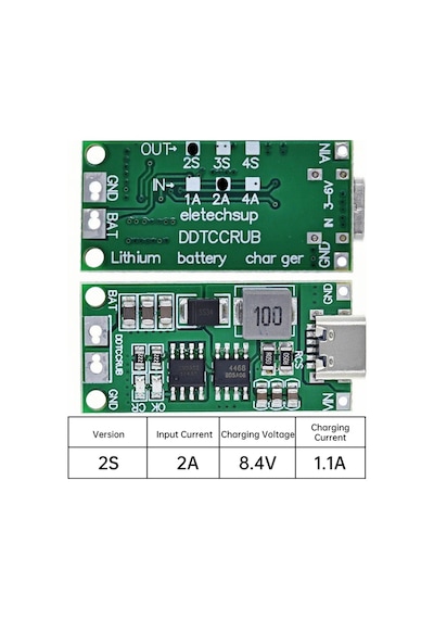 Tip C Bms 2s 3s 4s 1a 2a 4a 18650 Lityum Pil Şarj Cihazı Kurulu Usb C Step-up 2s 2a