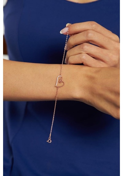 Roza Silver Zirkon Taşlı Rose Kalp Gümüş Bileklik
