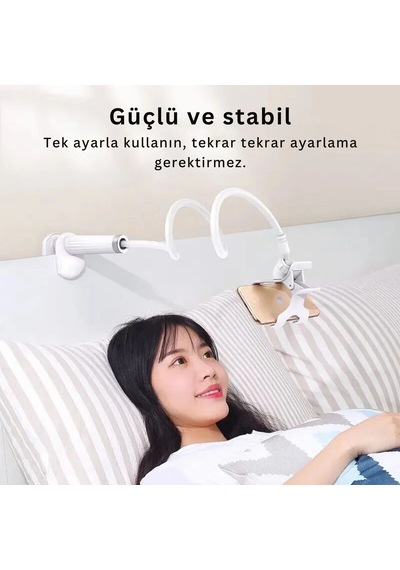 Etashop 360 Esnek Telefon Tutucu Kelepçeli Masa Yatak Başlığı Standı 4" 7.1" Uyumlu Beyaz Beyaz
