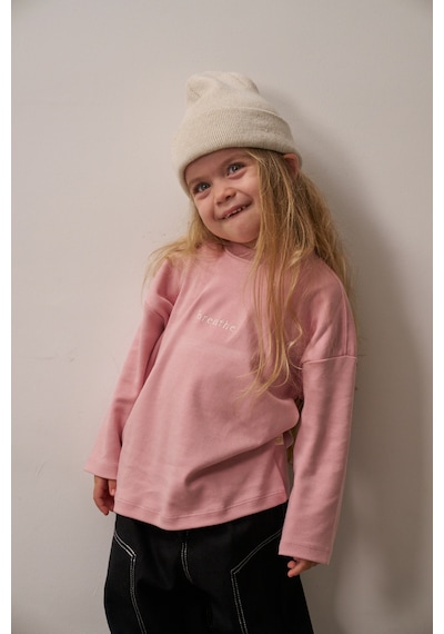 Oh La La Koala Pembe Nakışlı Oversize Uzun Kollu T-shirt Pembe