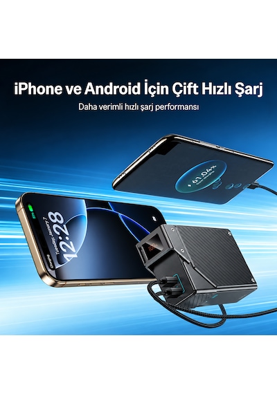 Bix Pb2065w 20000mah 65w Süper Hızlı Şarj Özellikli Powerbank Askılı Tasarım Pd Destekli Dijital Göstergeli Taşınabilir Şarj Cihazı Siyah