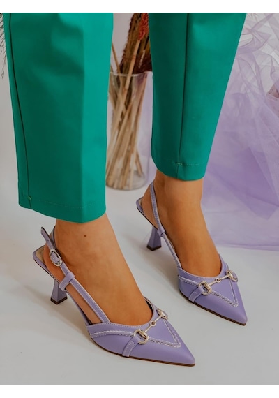 Ervanın Butiği Lila Deri Moss Toka Detay Kadın Stiletto-3534