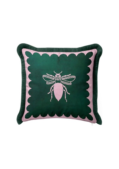 Arı Figürlü Saçaklı Yastık Kılıfı - Elegan Hayvan Temalı Modern Pembe Siyah Püsküllü Kırlent Kılıfı Gri