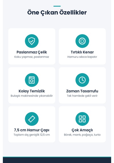 Pratik Hamur Kapatma Aparatı Çiğ Börek, Mantı Ve Poğaça Kalıbı 7.5 Cm Gümüş