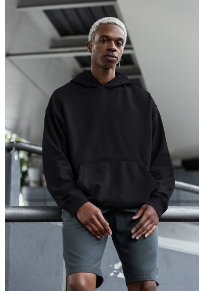 Sevbano Baskısız Unisex Oversize Basic Hoodie Siyah